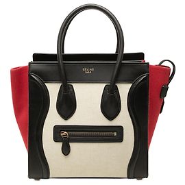 Céline Celine Bolsa Luggage Micro em Lona Tricolor e Couro Branco Branco