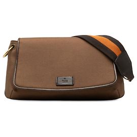 Bolsa de Ombro Gucci em Lona Castanha com Web Marrom