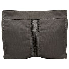Hermès Gray Canvas Herline Clutch Brown