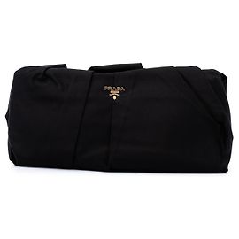 Prada Black Pleated Satin Frame Clutch Black