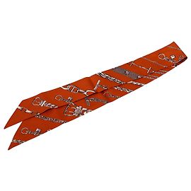 Twilly in seta Hermès Orange Chaines et Gourmettes Rosso Arancione