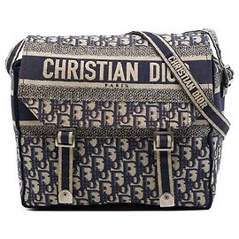 Sac Messenger Diorcamp en toile brodée Oblique Bleu Taille Medium Dior Bleu Bleu Marine