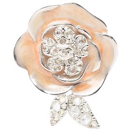Broche Chanel Silver CC en laiton émaillé Strass Camélia Autre