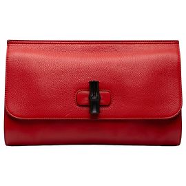Clutch Gucci Daily in vitello rosso e bambù Rosso