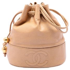 Borsa a secchiello Chanel Brown CC Caviar con coulisse Marrone Caramello