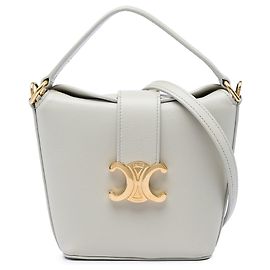 Céline Celine Mini Bolsa Bucket Triomphe em Pele de Bezerro Cinza Marrom Cinza