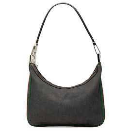 Gucci Black Denim Web Shoulder Bag Black