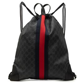 Gucci Black GG Supreme Web Drawstring Backpack Black