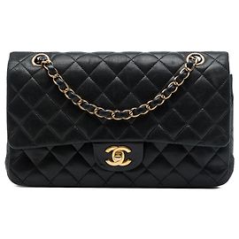 Chanel Black Medium Classic Lambskin Double Flap Nero