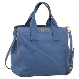 Miu Miu Beau Top Handle Leather Large Blu