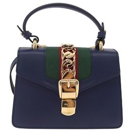 Gucci Sylvie Top Handle Leather Mini Navy blue