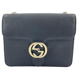 Borsa a tracolla Gucci in pelle nera e blu con tracolla a catena Nero Blu
