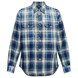 Camisa Dsquared2 de algodón azul a cuadros con apliques Azul