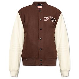 Diesel L-KOPF Varsity Bomber Jacket Brown Wool and Leather Brown