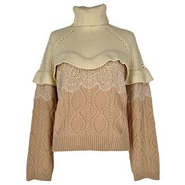 Fendi Color-Block Rollkragenpullover aus beiger Wolle Beige