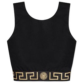 Top senza maniche Versace con logo nero Nero