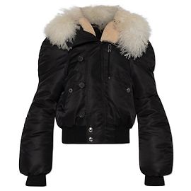 Jaqueta bomber Alexander McQueen preta com capuz de pele Preto