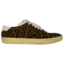 Autre Marque  Saint Laurent Leopard-Print Sneakers in Brown Suede Brown Red