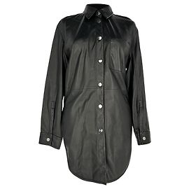 Maje Knopfjacke aus schwarzem Lammleder Schwarz