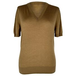 Loro Piana Kurzarm-Strickpullover mit V-Ausschnitt aus brauner Wolle Braun