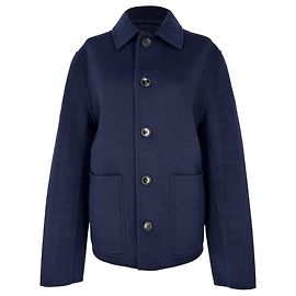 Ami Button-Down Jacket with Pockets in Navy Blue Wool Blue Navy blue