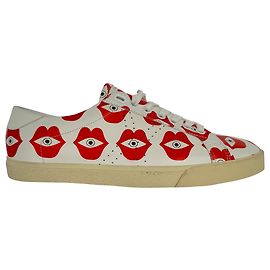 Céline Baskets Celine Eye-Print en cuir blanc et rouge Blanc Écru