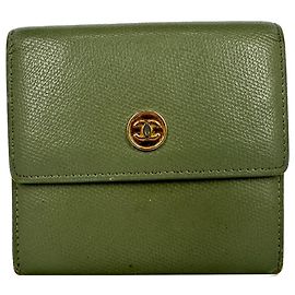 Chanel Tri-Fold Compact Wallet in Olive Leather  Green Olive green