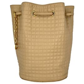 Céline  Celine Small C Charm Quilted Backpack in Beige Leather  Beige