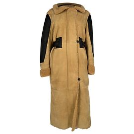 Acne Studios Fayette Shearling Long Coat in Beige Suede Beige