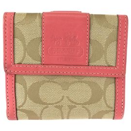 COACH Signature Canvas Leather Wallet Pink Other