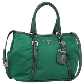 PRADA Hand Bag Nylon 2way Green Silver Other