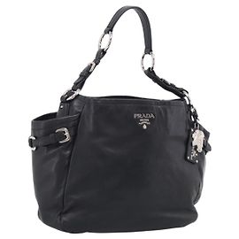 PRADA Shoulder Bag Leather Black Silver Other