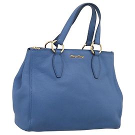 Miu Miu Sac Cabas en Cuir Bleu Or Autre