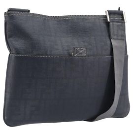 FENDI Zucca Canvas Shoulder Bag PVC Silver Black 7VA247 Altro