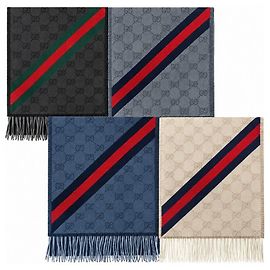 Gucci Web Wollschal Grau Braun