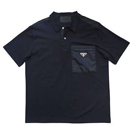 Prada Herren Nylon Kurzarm Polo T-Shirt Schwarz Schwarz