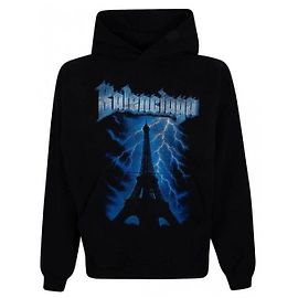 Balenciaga Sudadera con capucha Paris Thunderstorm Medium Fit Negro