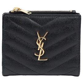 Autre Marque Embroidered Leather Cassandra Matelassé Wallet Black Gold Hardware Black