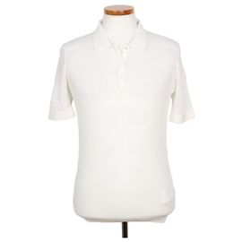 Moncler Strickshirt mit Mesh-Kragen und kurzen Ärmeln Weiß