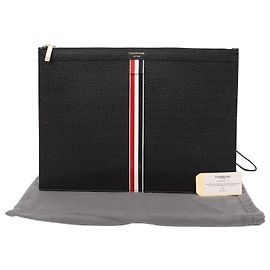 Thom Browne Three Stripes Pebble Grain Medium Clutch Bag Black Black