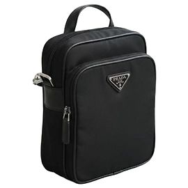Prada Nylon Saffiano Leather Shoulder Bag Black Messenger Bag Black