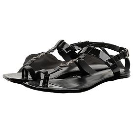 Autre Marque Sandales plates Monogram Cassandra en cuir verni noir Multicolore