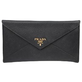 Prada Envelope Vitello Grain Leather Long Wallet Black Black