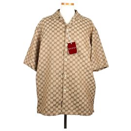 Gucci Giacca-camicia a maniche corte in canvas Marrone