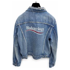 Balenciaga Wave Logo Denim Jacket Blue