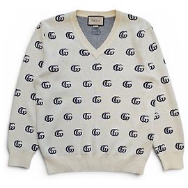 Gucci Jacquard-Strickpullover mit V-Ausschnitt für Herren, Farbe Ivory Weiß