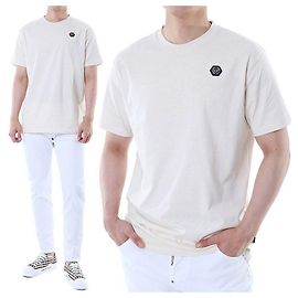 Philipp Plein Rundes T-Shirt mit Velours-Monogramm-Patch Braun