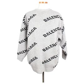 Balenciaga Multi Logo Strickpullover Grau Braun