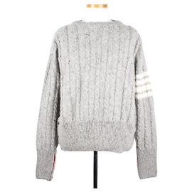 Thom Browne Zopfstrickpullover Grau Braun