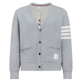 Thom Browne Loopback Bar Embroidered Cardigan Gray Brown